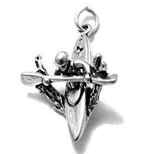 Kayaking Charm in 3D. Sterling Silver