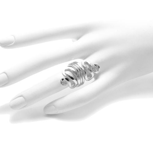 Stunning ring with hammered finish shaped into a squiggly line. Wholesale Sterling Silver Rings. On mannequin.