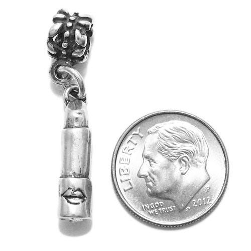 Lipstick Charm with Euro Bead. Sterling Silver