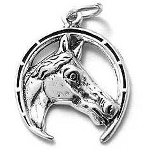 Horse's Head in Horseshoe Charm in Sterling Silver.