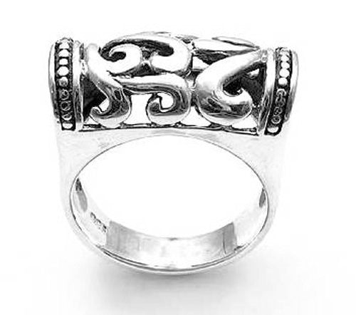 A distinctive scroll ring with beaded capped ends. Wholesale Sterling Silver Rings. Main photo.