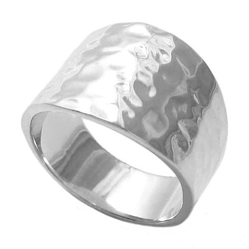Ladies' Sterling Silver Flat Hammered Cigar Band Ring
