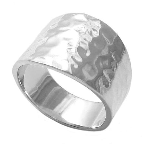 Ladies' Sterling Silver Flat Hammered Cigar Band Ring