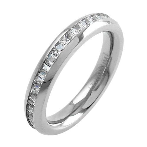 Princess Cut 4.80 Carat CZ Eternity Ring in Titanium. 4.5mm width.