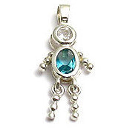 Boy Birthstone Charm with Oval CZ in Sterling Silver.