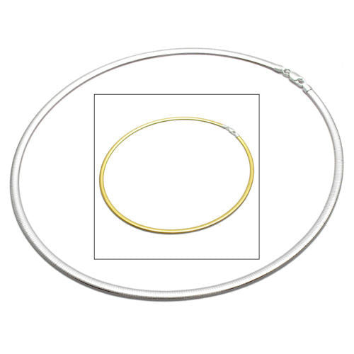 Sterling Silver Domed Reversible Gold and Silver Omega Chain Necklace 3mm. Available in 2 Lengths.