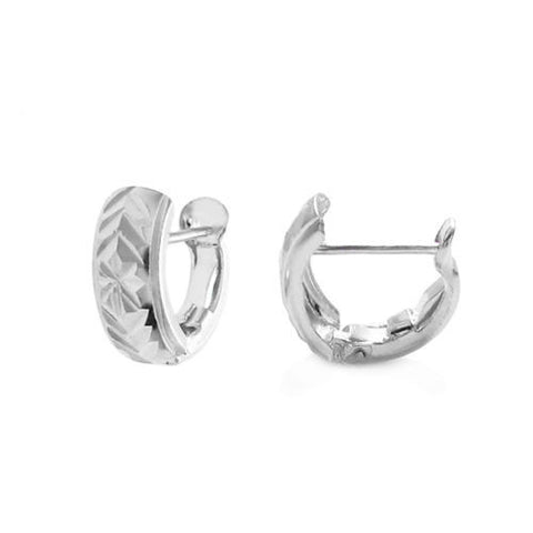 Sand sparkle huggie earrings with diamond cut star & chevrons | Wholesale 925 Sterling Silver Jewelry | Item photo