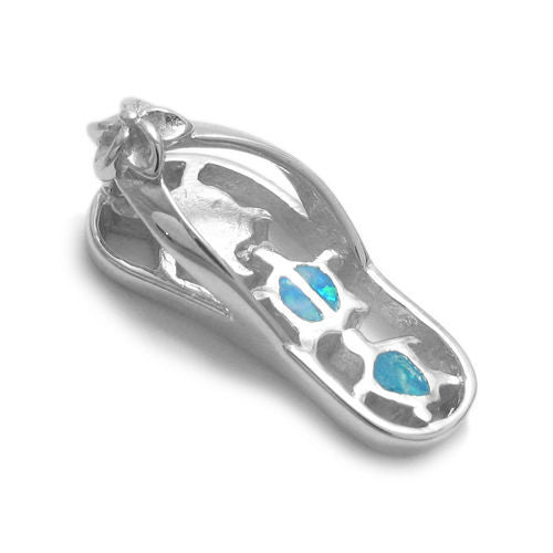 Dashing Created Opal Turtles on a Charming Sandal Pendant | Wholesale 925 Sterling Silver Pendant - Jewelry | Alternate