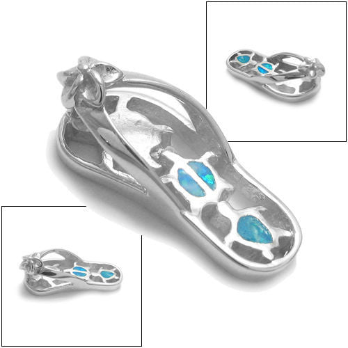 Dashing Created Opal Turtles on a Charming Sandal Pendant | Wholesale 925 Sterling Silver Pendant - Jewelry | Alternate