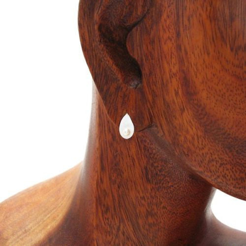 Classy Satin Tear Drop & Pearl Post Stud Earrings | Wholesale Sterling Silver Jewelry | Alternate
