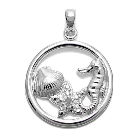 Charming Seashell, Seahorse and Starfish Beach Pendant | Wholesale 925 Sterling Silver Pendant - Jewelry | Main