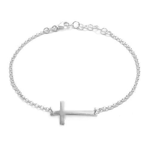Dazzling Sideways Cross 8 Inch Bracelet | Wholesale Sterling Silver Jewelry | Main