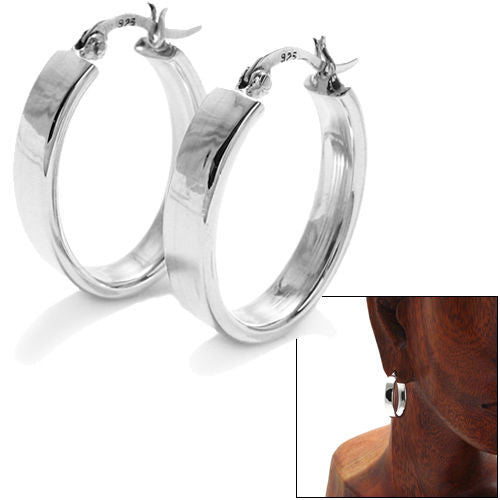 Small 5mm Wide Flat Oval Hoop Snap Latch Earrings | Wholesale Sterling Silver Jewelry | Alternate