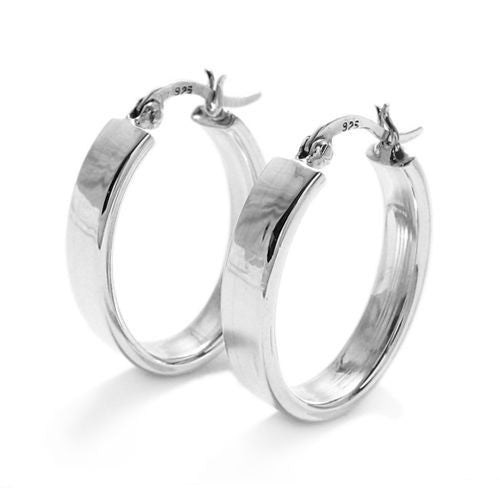 Small 5mm Wide Flat Oval Hoop Snap Latch Earrings | Wholesale Sterling Silver Jewelry | Main