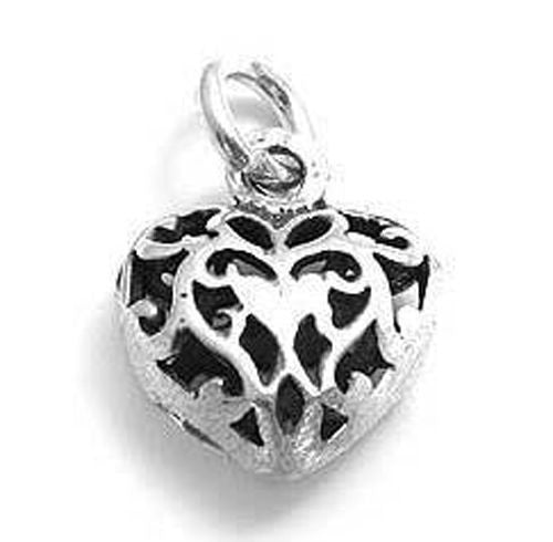 Beautiful Small Antique Hollow Heart Charm. Wholesale Sterling Silver Charms - Jewelry