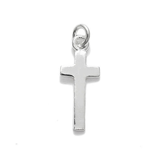 Polished and small Cross charm Pendant | Wholesale 925 Sterling Silver Pendant - Jewelry