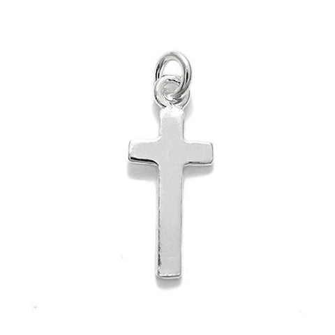 Polished and small Cross charm Pendant | Wholesale 925 Sterling Silver Pendant - Jewelry