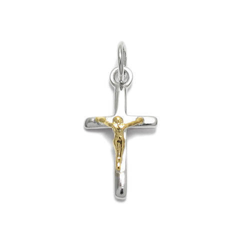 Small Crucifix Cross Charm Pendant - Gold | Wholesale 925 Sterling Silver Pendant - Jewelry | Alternate
