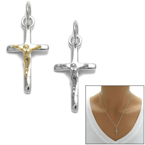 Small Crucifix Cross Charm Pendant - 2 Colors | Wholesale 925 Sterling Silver Pendant - Jewelry | Main