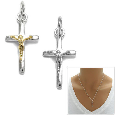 Small Crucifix Cross Charm Pendant - 2 Colors | Wholesale 925 Sterling Silver Pendant - Jewelry | Main