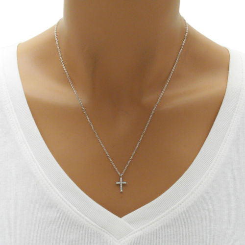 Bright and brilliant CZ Cross Pendant Necklace | Wholesale 925 Sterling Silver Pendant - Jewelry | Alternate