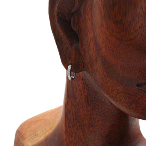 Hoop huggie earrings with half hoop pavé set CZs | Wholesale 925 Sterling Silver Jewelry | Alternate photo