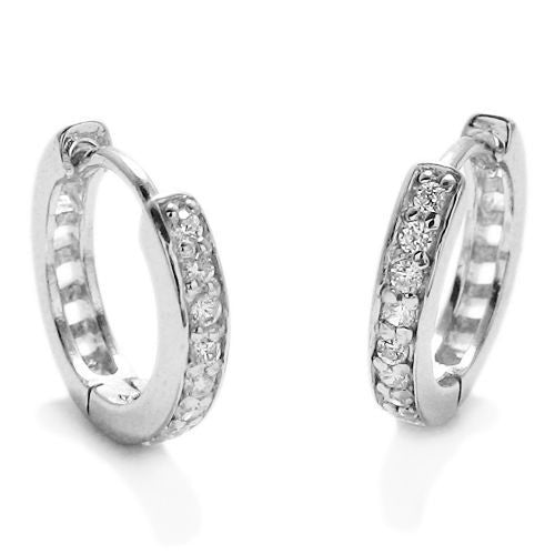 Hoop huggie earrings with half hoop pavé set CZs | Wholesale 925 Sterling Silver Jewelry | Item photo