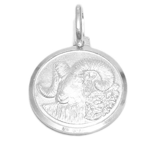 Small Zodiac Sign on Medallion Pendant Charm - Aries | Wholesale 925 Sterling Silver Pendant - Jewelry | Alternate