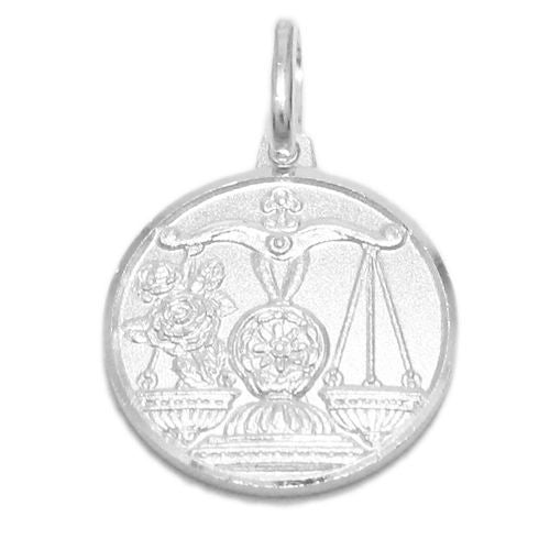 Small Zodiac Sign on Medallion Pendant Charm - Libra | Wholesale 925 Sterling Silver Pendant - Jewelry | Alternate