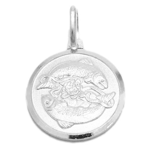 Small Zodiac Sign on Medallion Pendant Charm - Pisces | Wholesale 925 Sterling Silver Pendant - Jewelry | Alternate