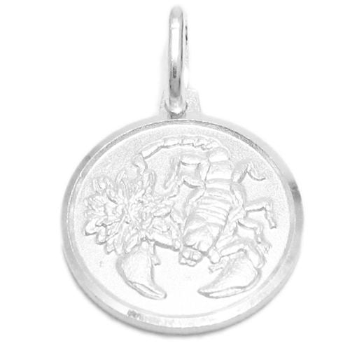 Small Zodiac Sign on Medallion Pendant Charm - Scorpio | Wholesale 925 Sterling Silver Pendant - Jewelry | Alternate