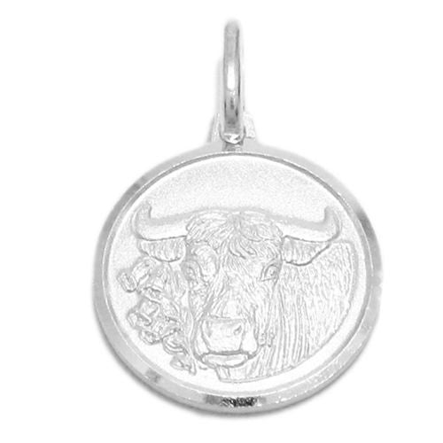 Small Zodiac Sign on Medallion Pendant Charm - Taurus | Wholesale 925 Sterling Silver Pendant - Jewelry | Alternate