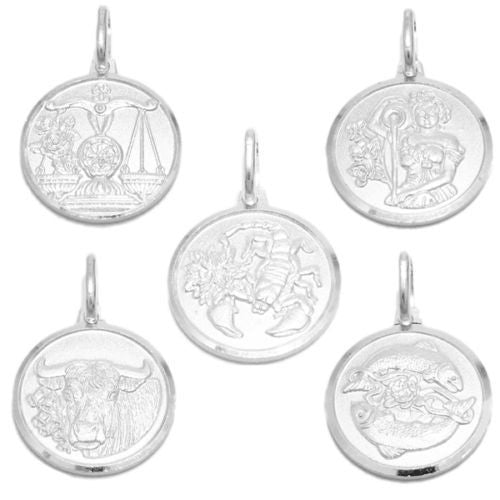 Small Zodiac Sign on Medallion Pendant Charm - Different Zodiacs | Wholesale 925 Sterling Silver Pendant - Jewelry | Main