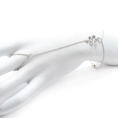 Intricate Snake Symbol 8" Hand Bracelet - Silver | Wholesale 925 Sterling Silver Jewelry | Alternate