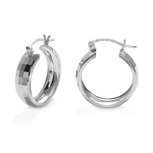 Gorgeous Square Faceted Hoop Earrings 25mm | Wholesale Sterling Silver Jewelry | Main