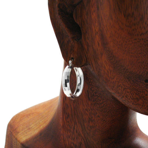 Stunning Square Faceted Hoop Earrings in 30mm | Wholesale Sterling Silver Jewelry | Alternate