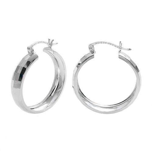 Stunning Square Faceted Hoop Earrings in 30mm | Wholesale Sterling Silver Jewelry | Main