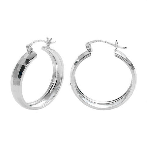 Stunning Square Faceted Hoop Earrings in 30mm | Wholesale Sterling Silver Jewelry | Main