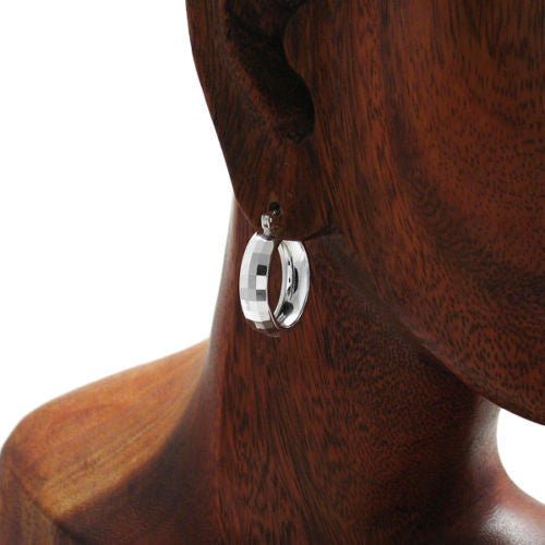 Stunning Square Faceted Hoop Earrings in 25mm | Wholesale Sterling Silver Jewelry | Alternate