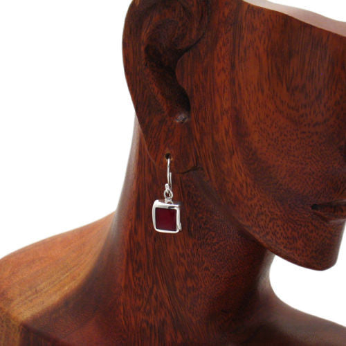 Square framed red jasper hanging hook earrings | Wholesale 925 Sterling Silver Jewelry | Alternate photo