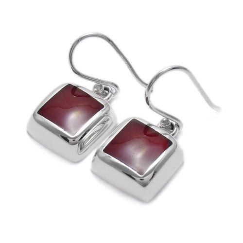 Square framed red jasper hanging hook earrings | Wholesale 925 Sterling Silver Jewelry | Item photo