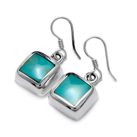 Square framed blue turquoise hanging hook earrings | Wholesale 925 Sterling Silver Jewelry | Item photo