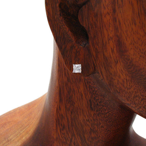 Square Princess Cut CZ Stud Post Earrings 5mm | Wholesale Sterling Silver Jewelry | Alternate