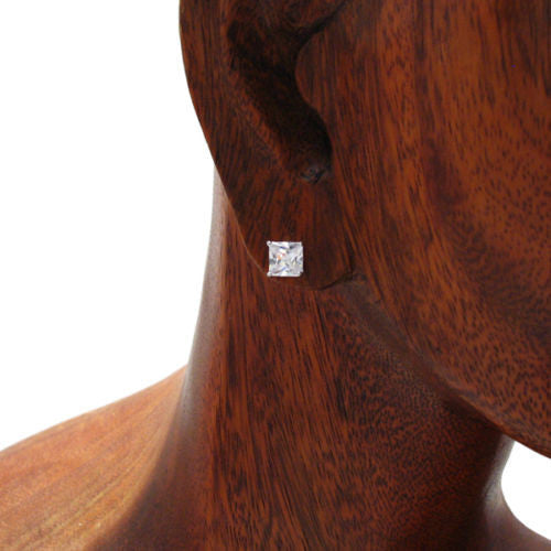 Square Princess Cut CZ Stud Post Earrings 6mm | Wholesale Sterling Silver Jewelry | Alternate