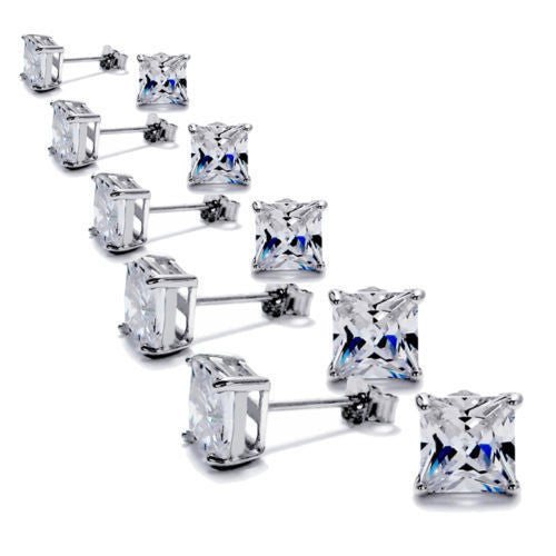 Square Princess Cut CZ Stud Post Earrings | Wholesale Sterling Silver Jewelry | Main