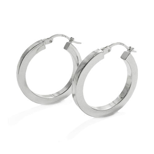 Beautiful Squared Flat 3mm Hoop Earrings in 25mm | Wholesale Sterling Silver Jewelry | Alternate