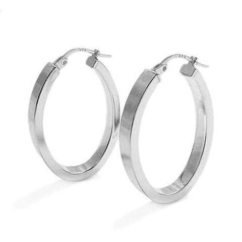 Stylish Squared Flat Oval Hoop Earrings in 22mm | Wholesale Sterling Silver Jewelry | Main