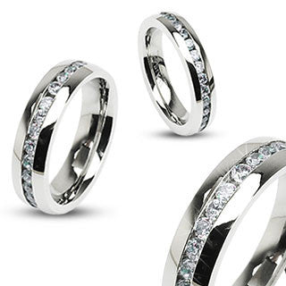 Stunning stainless steel CZ eternity ring in mirror polish finish | Wholesale 316L stainless steel rings - Jewelry