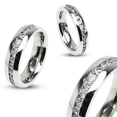 Stunning stainless steel CZ eternity ring in mirror polish finish | Wholesale stainless steel rings - Alternate photo