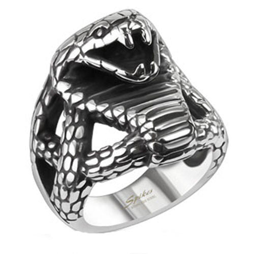 Fierce striking cobra cast stainless steel ring | Wholesale stainless steel rings - Jewelry